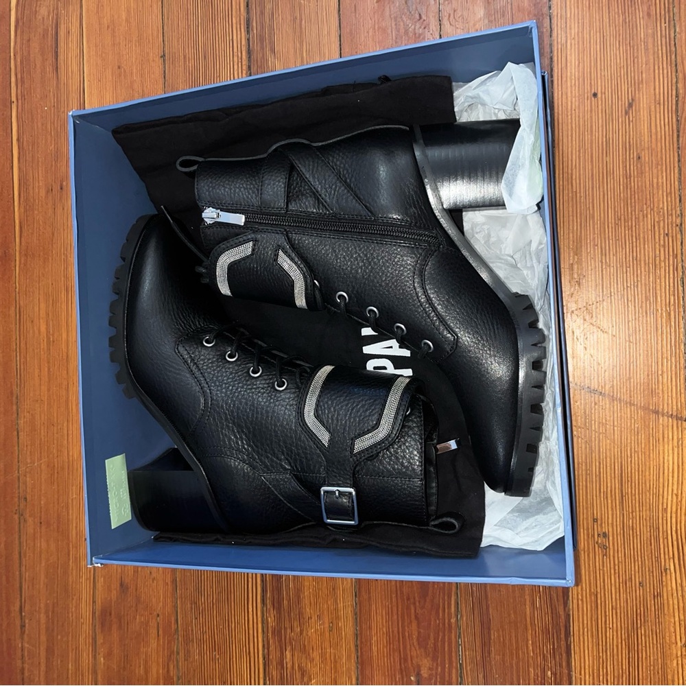 Paige Daphne Heeled Combat Boots Leather Lace Up Lug Sole Army Military Booties - Picture 7 of 7
